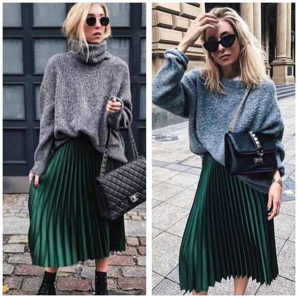 Zara Emerald Green Pleated Midi Skirt Size XS High Rise Chic Preppy Minimalist - Picture 2 of 13